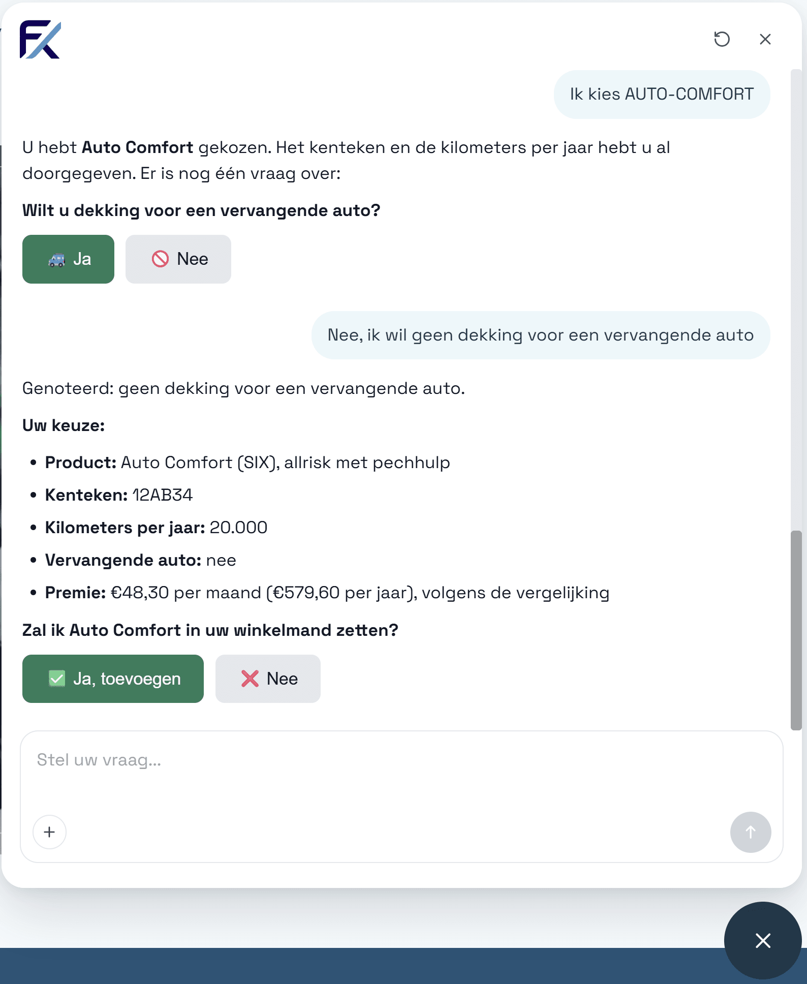 Sofida AI chat: keuze bevestigen