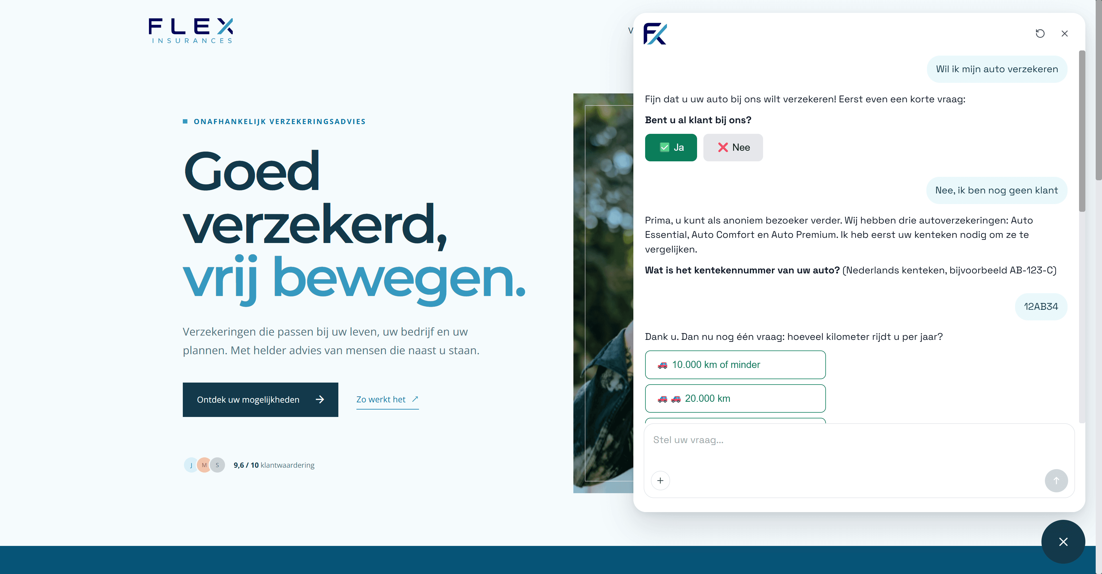 Sofida AI op een verzekeraarswebsite